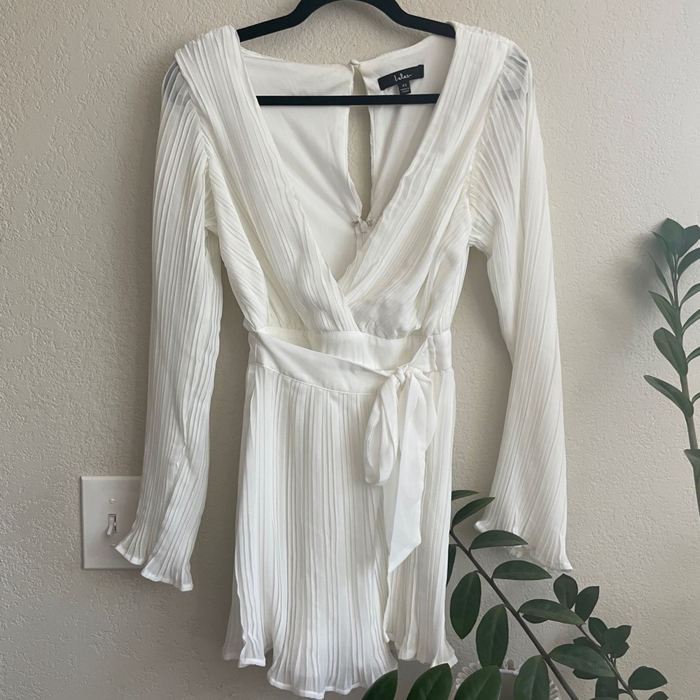 Lulus White Long Sleeve Romper with Tie - Size XS
